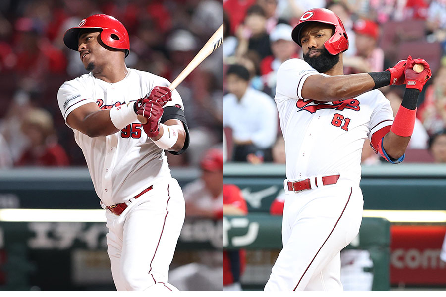 広島のエレフリス・モンテロ(左)とサンドロ・ファビアン【写真:栗木一考】