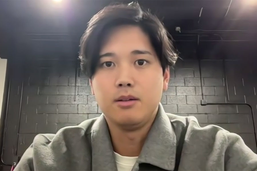 報道陣のオンライン取材に応じたドジャース・大谷翔平（画面をスクリーンショット）