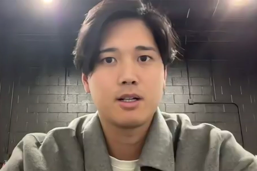 報道陣のオンライン取材に応じたドジャース・大谷翔平(画面をスクリーンショット)