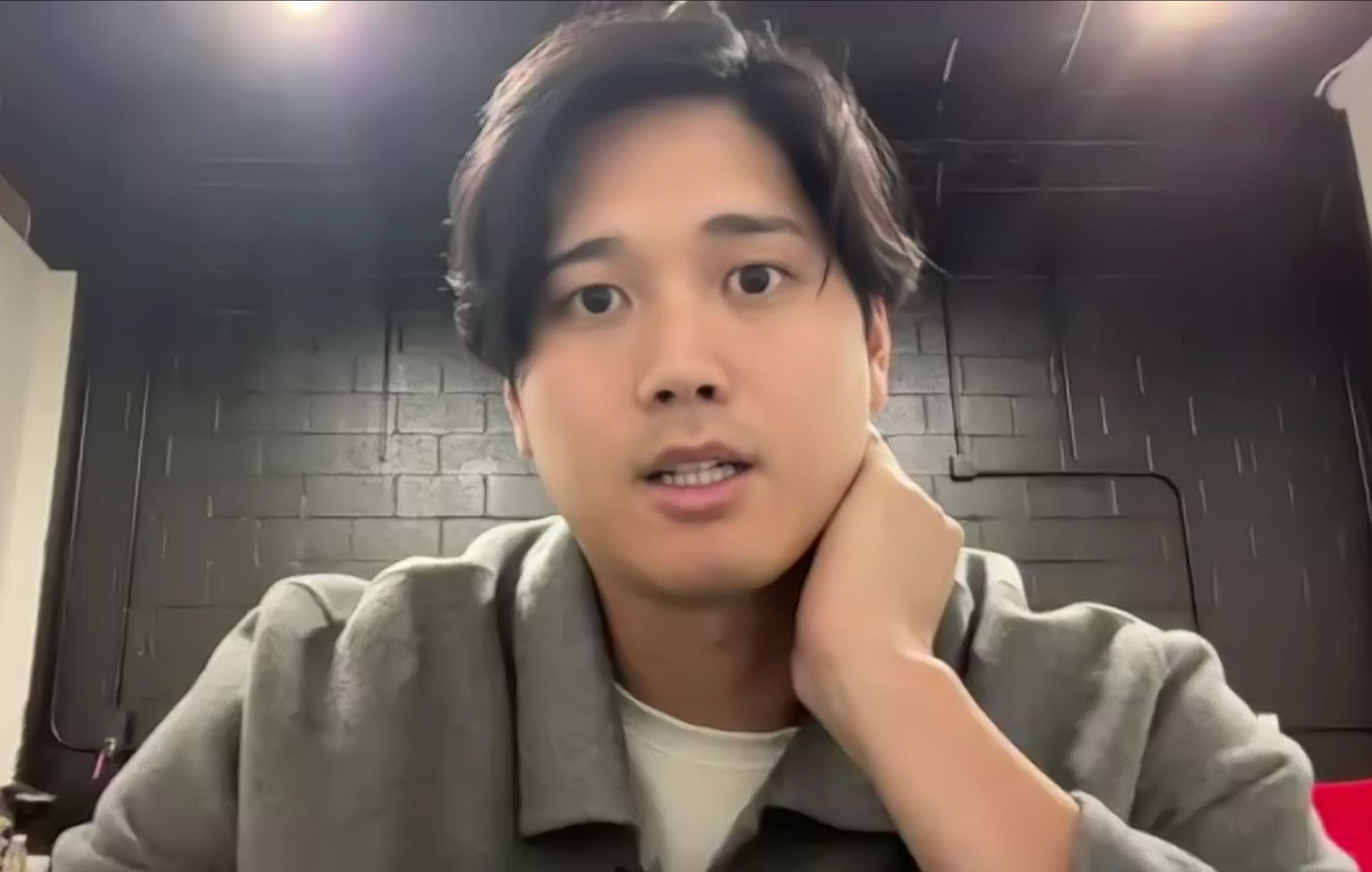 報道陣のオンライン取材に応じたドジャース・大谷翔平(画面をスクリーンショット)