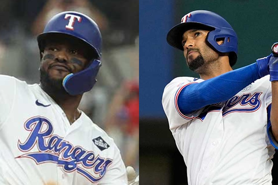 レンジャーズからノンテンダーFAになったアドリス・ガルシア（左）とメッツへトレードされたマーカス・セミエン【写真：ロイター】