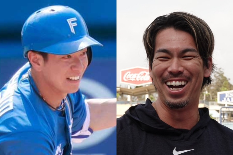 巨人に移籍する松本剛（左）と楽天に移籍する前田健太【写真：小池義弘、真柴健】