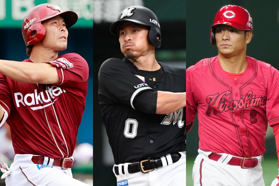 島内宏明、荻野貴司、田中広輔（左から）【写真：小池義弘、小林靖、矢口亨】