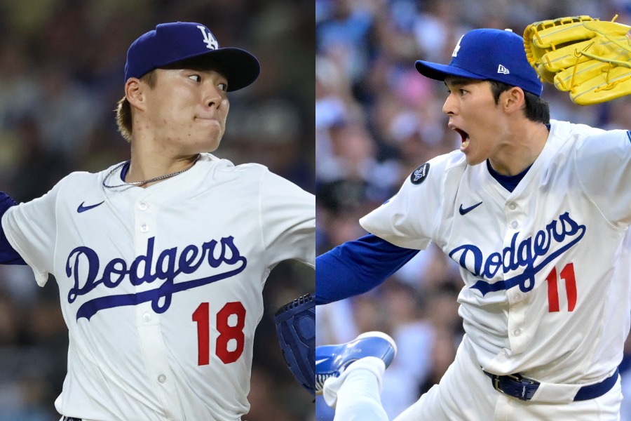 ドジャース・山本由伸（左）と佐々木朗希【写真：ロイター】