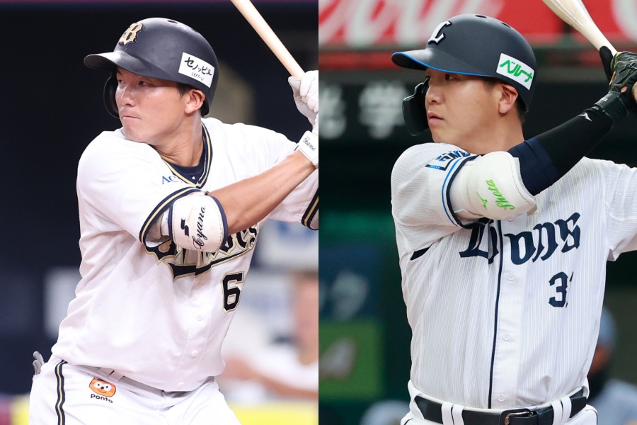 オリックス・茶野篤政（左）と西武・平沼翔太【写真：栗木一考、小池義弘】