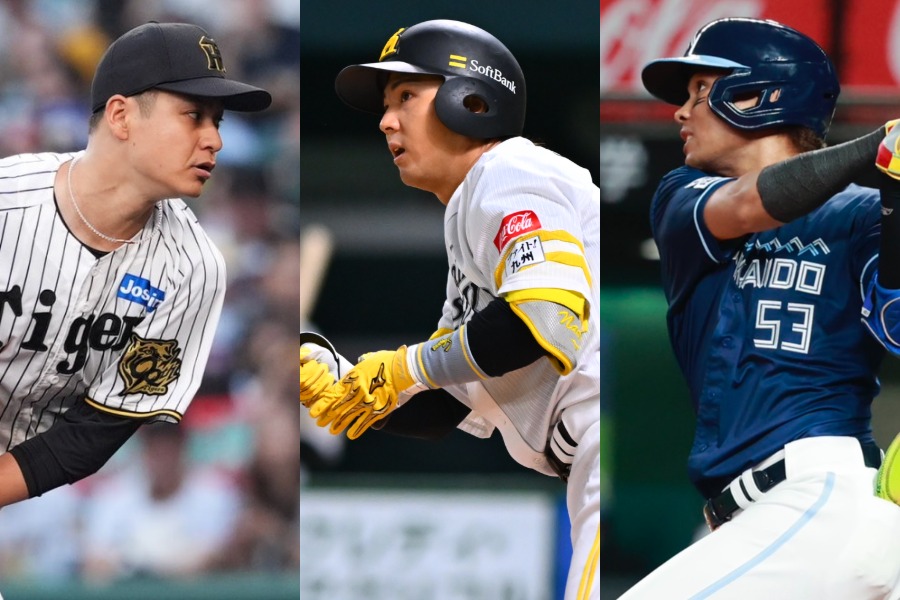 ソフトバンクから現役ドラフトで移籍した大竹耕太郎、佐藤直樹、水谷瞬（左から）【写真：小林靖、古川剛伊】