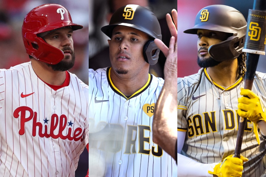 フィリーズのカイル・シュワーバー、パドレスのマニー・マチャド、フェルナンド・タティスJr.(左から)【写真:ロイター】