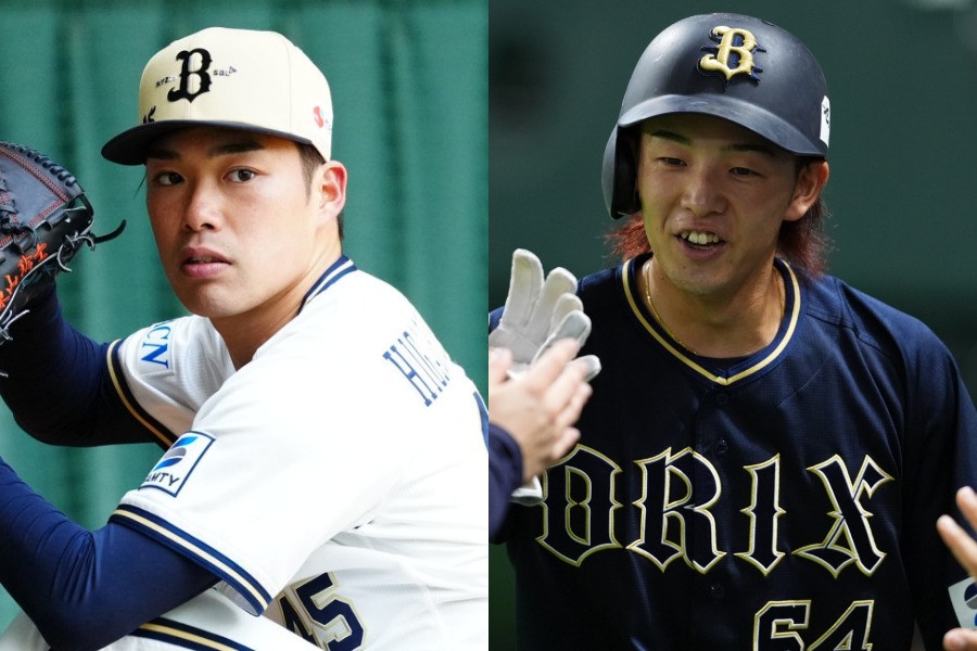 オリックス・東山玲士（左）と大里昂生【写真：小林靖】