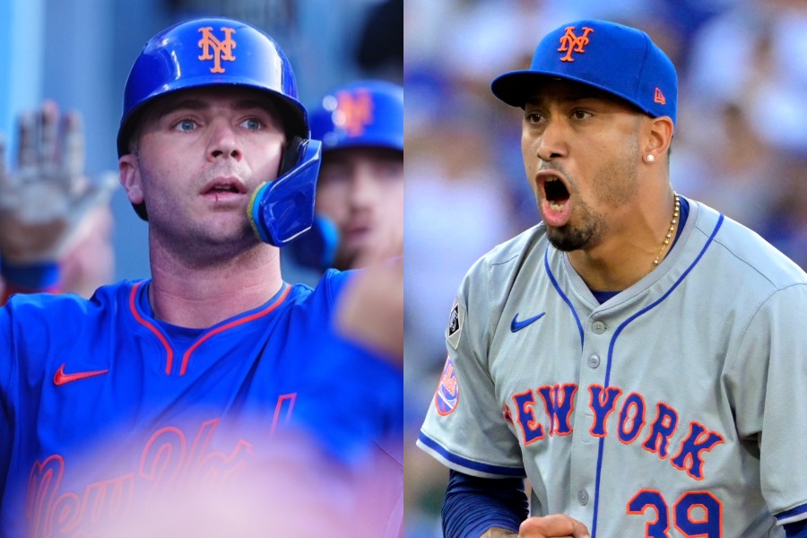 メッツを退団することになったピート・アロンソ（左）とエドウィン・ディアス【写真：荒川祐史、ロイター】