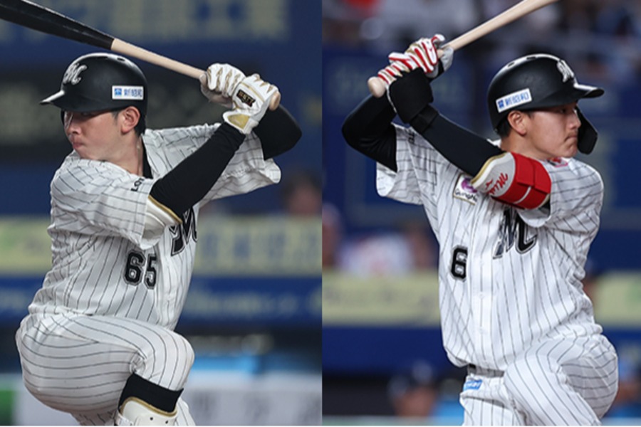 ロッテ・寺地隆成(左)と西川史礁【写真:球団提供】