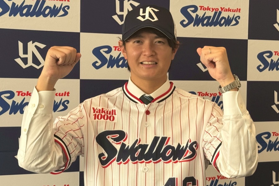 ヤクルトの入団会見に出席した大道温貴【写真:町田利衣】