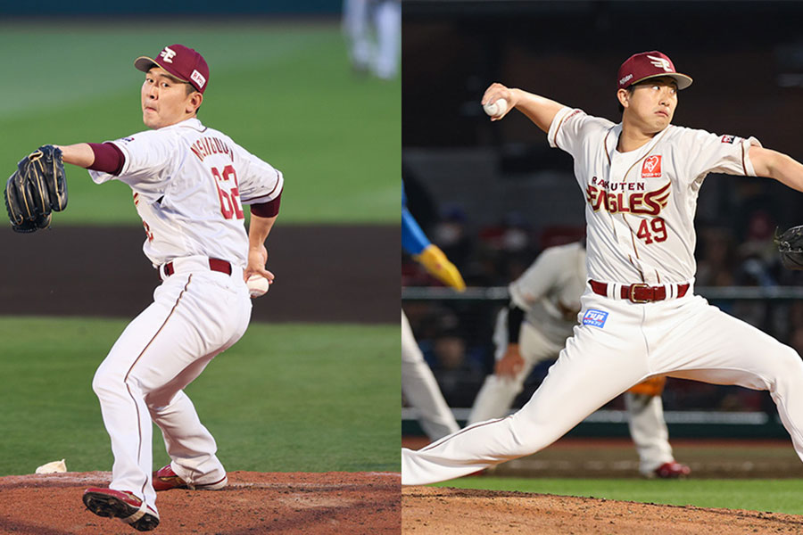 楽天・西口直人（左）と西垣雅矢【写真：球団提供】