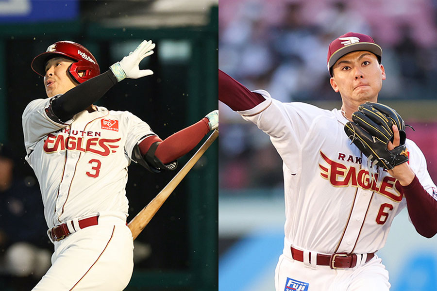 楽天・浅村栄斗（左）と村林一輝【写真：球団提供】
