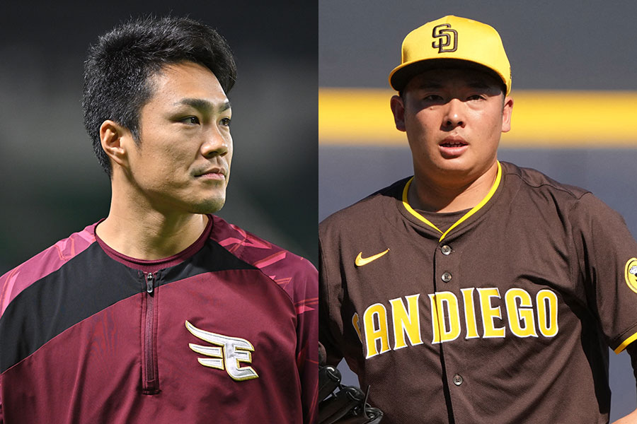 楽天・則本昂大（左）とパドレス・松井裕樹【写真：古川剛伊、ロイター】