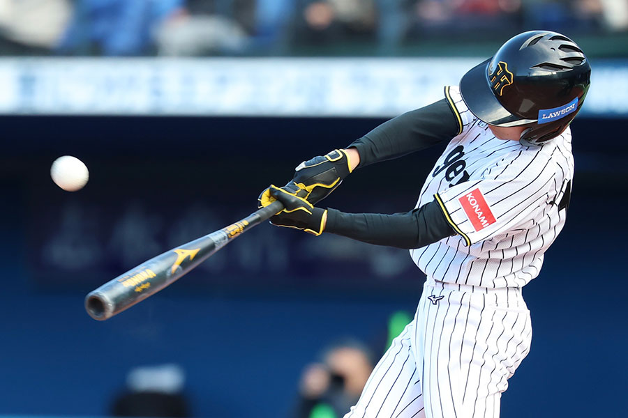 5回に勝ち越し3ランを放った阪神ジュニア・山本怜唯【写真：加治屋友輝】