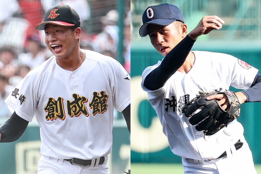 駒大に入学する創成館・森下翔太（左）と沖縄尚学・比嘉大登【写真：加治屋友輝】