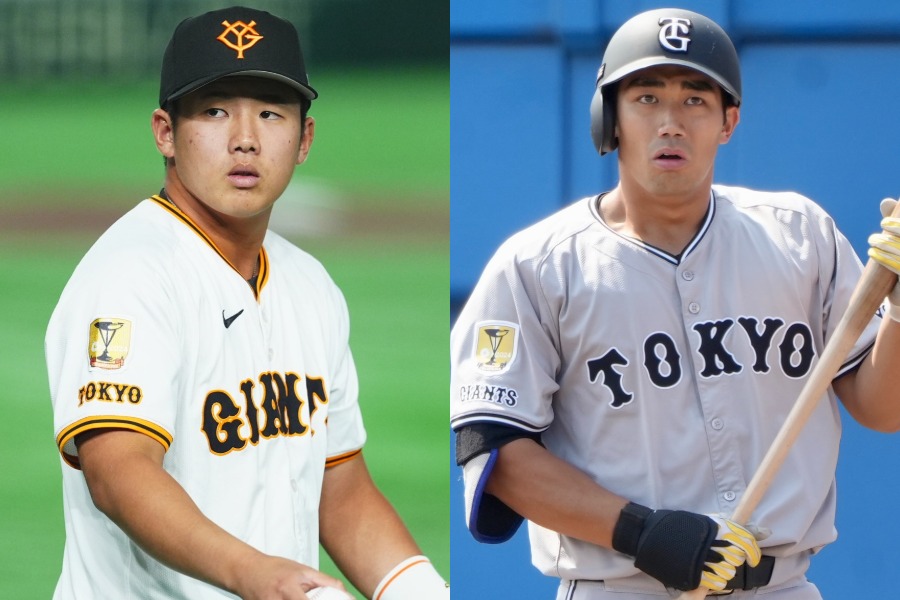 巨人・石塚裕惺（左）と三塚琉生【写真：小林靖、町田利衣】