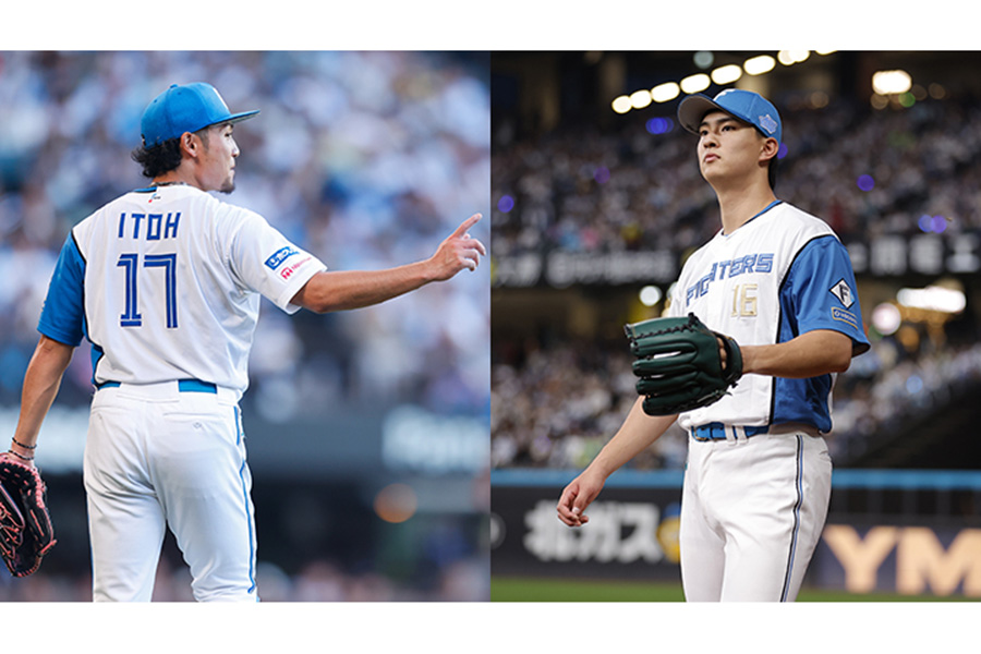 日本ハム・伊藤大海（左）と達孝太【写真：球団提供】