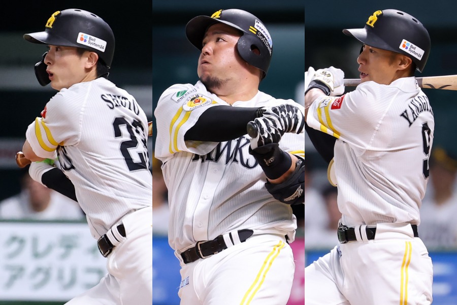 ソフトバンク・周東佑京、山川穂高、柳田悠岐（左から）【写真：加治屋友輝】