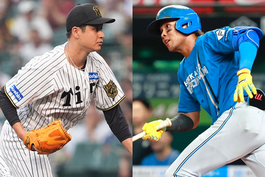 阪神・大竹耕太郎(左)と日本ハム・水谷瞬【写真:小林靖、小池義弘】