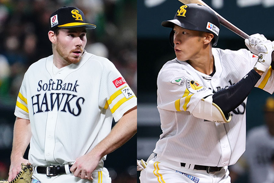 ソフトバンクのカーター・スチュワート・ジュニア(左)と柳田悠岐【写真:荒川祐史、加治屋友輝】