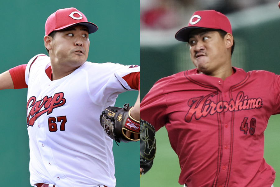 広島在籍時の内間拓馬（左）と戸根千明【写真：小池義弘、矢口亨】