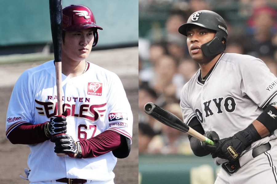 楽天所属時の正隨優弥（左）と巨人を退団となったオコエ瑠偉【写真：荒川祐史、小林靖】