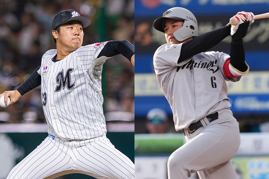 ロッテ・木村優人（左）と西川史礁【写真：古川剛伊、小林靖】