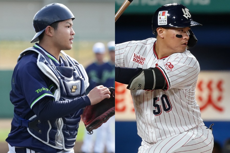 ヤクルト・鈴木叶(左)と北村恵吾【写真:小林靖、加治屋友輝】