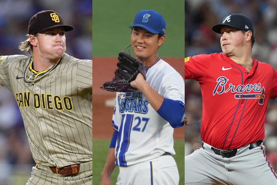 DeNAのクーパー・ヒュンメル、藤浪晋太郎、オースティン・コックス(左から)【写真:アフロ、町田利衣】