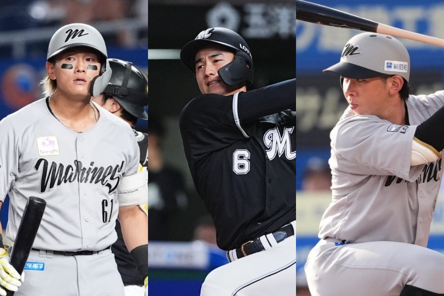 ロッテ・山本大斗、西川史礁、寺地隆成（左から）【写真：小林靖】