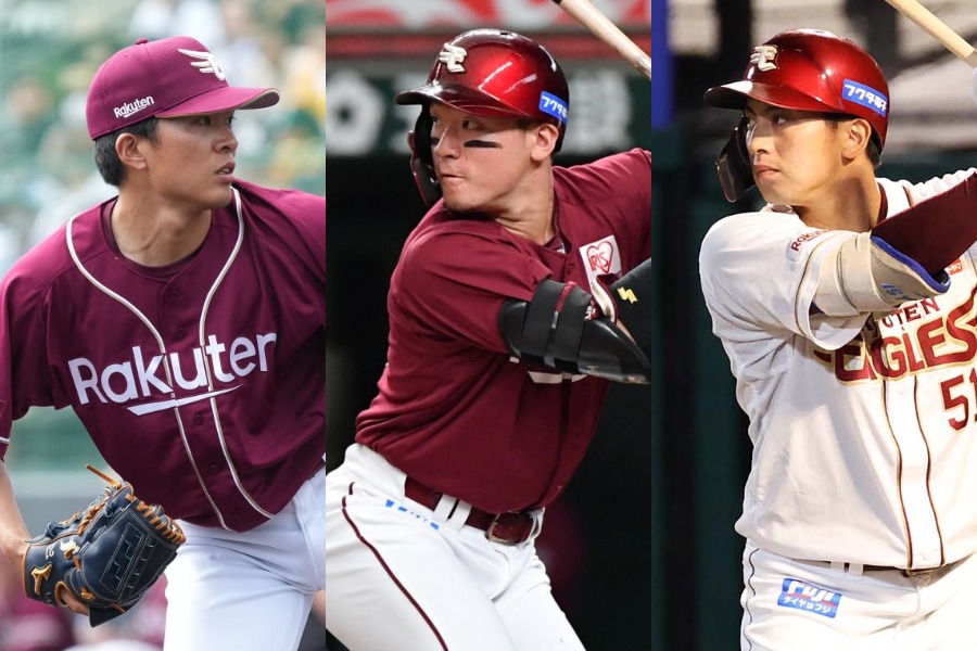 楽天・早川隆久、安田悠馬、小郷裕哉（左から）【写真：小林靖、栗木一考】