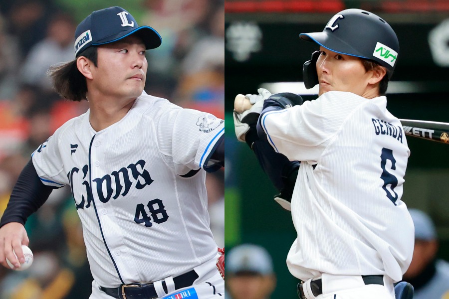 アストロズへ移籍する今井達也（左）と西武・源田壮亮【写真：小池義弘】