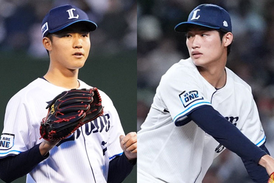 西武・菅井信也（左）と羽田慎之介【写真：小林靖】