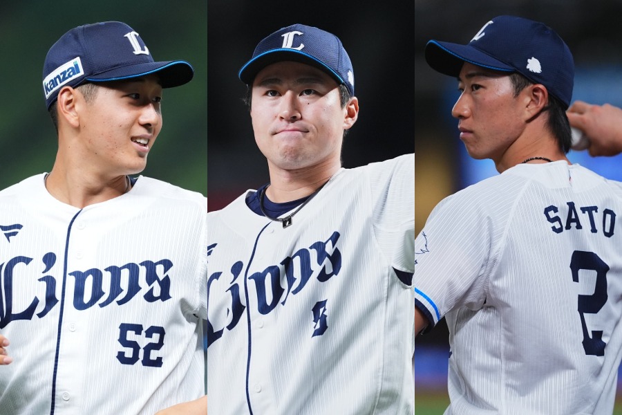西武・篠原響、渡部聖弥、齋藤大翔（左から）【写真：小林靖】