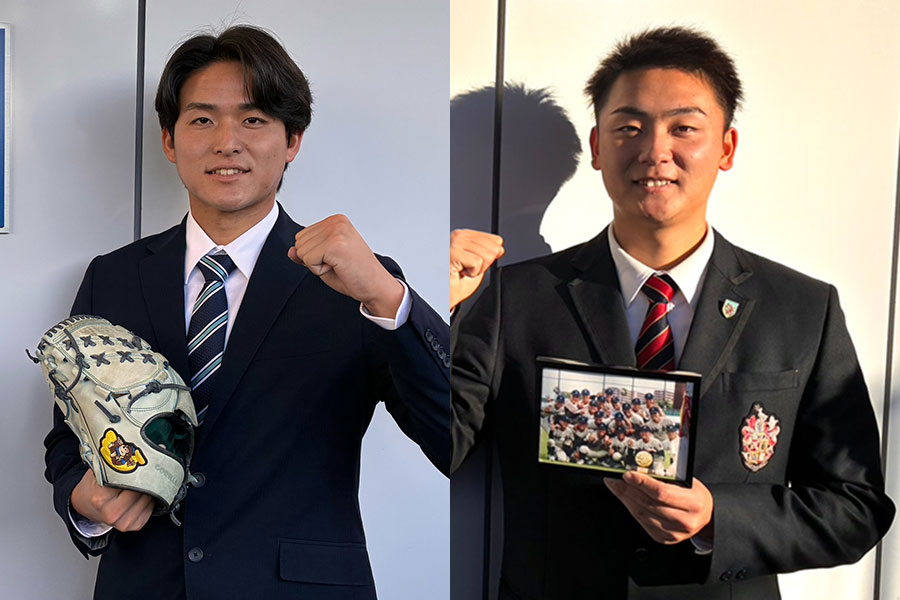 若獅子寮に入寮した西武・平口寛人（左）と今岡拓夢【写真：伊藤順一】