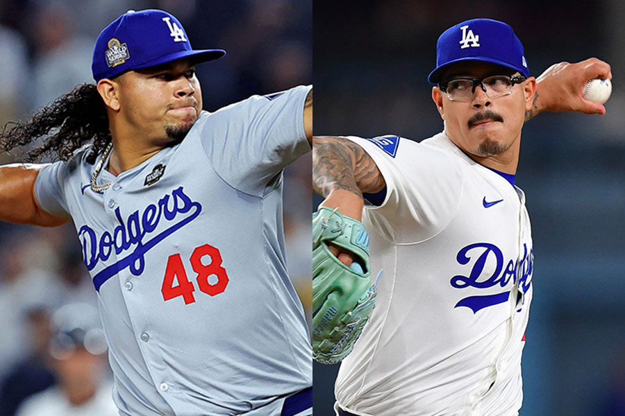 ドジャースのブルスダー・グラテロル（左）とアンソニー・バンダ【写真：ロイター】