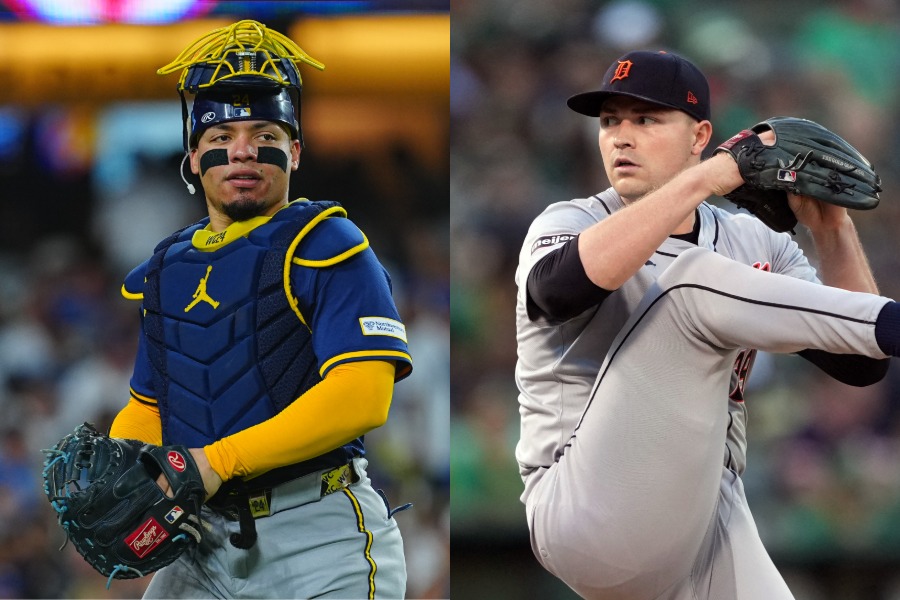 ブルワーズのウィリアム・コントレラス（左）とタイガースのタリク・スクーバル【写真：荒川祐史、ロイター】