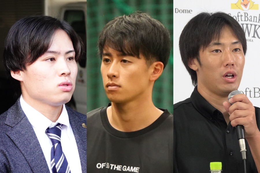 新天地が決まった川原田純平、板東湧梧、宮崎颯（左から）【写真：竹村岳、冨田成美】