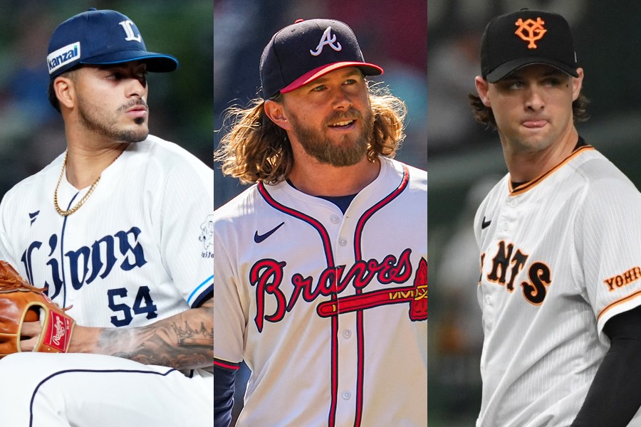 元NPB助っ人のヘスス・ティノコ、ピアース・ジョンソン、タイラー・ビーディ（左から）【写真：矢口亨、ロイター、小林靖】