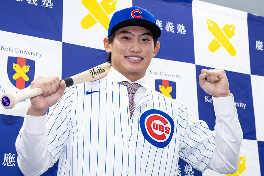 カブスとマイナー契約を結んだ慶大・常松広太郎【写真：加治屋友輝】