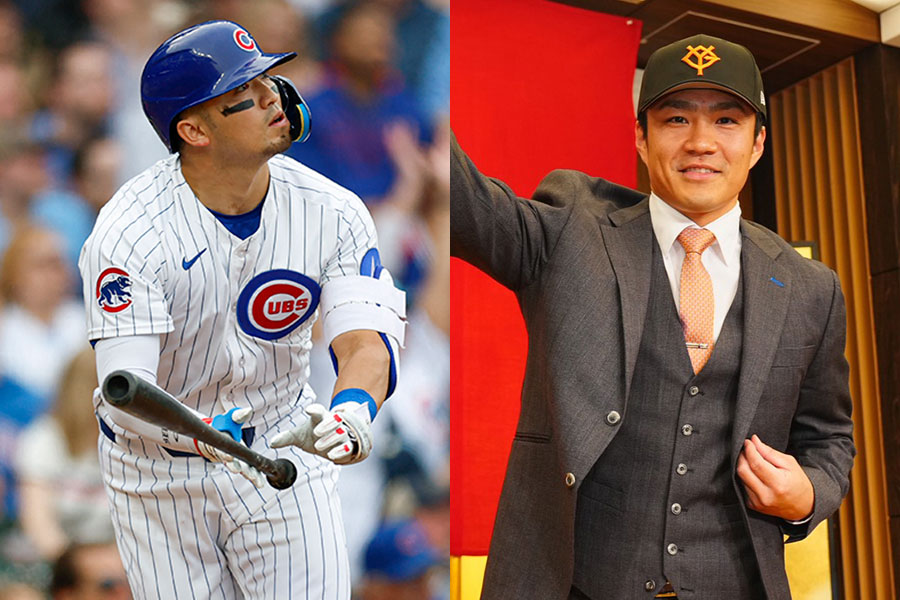 カブス・鈴木誠也（左）と巨人・則本昂大【写真：小池義弘、荒川祐史】