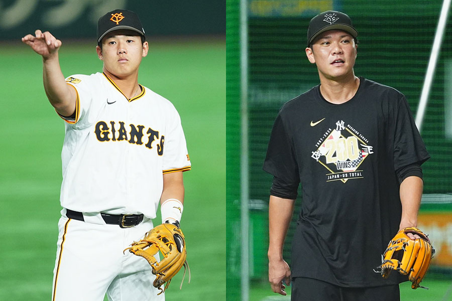 巨人・石塚裕惺（左）と坂本勇人【写真：小林靖】