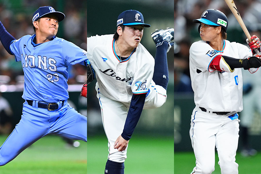 西武・糸川亮太、隅田知一郎、仲田慶介（左から）【写真：古川剛伊、矢口亨】