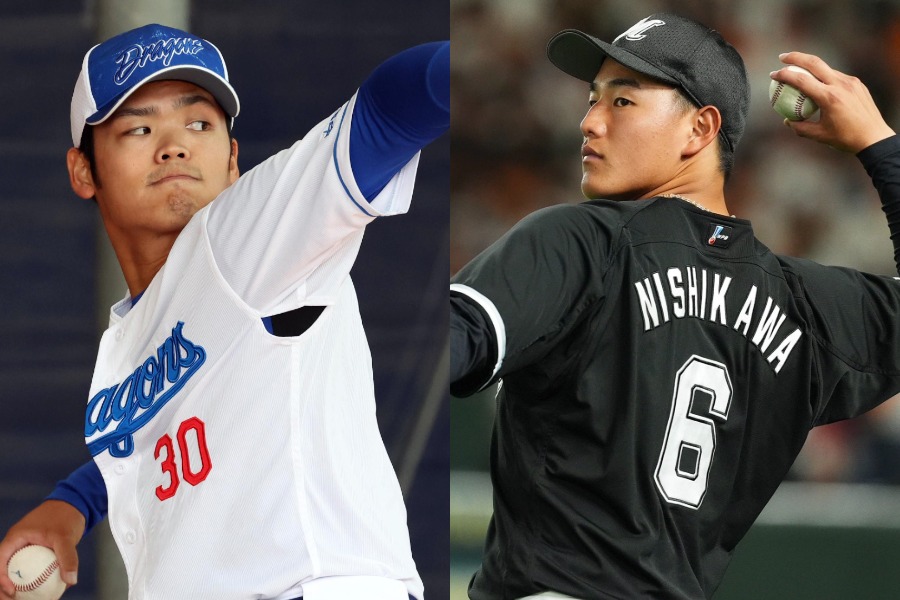 中日・根尾昂（左）とロッテ・西川史礁【写真：栗木一考、小林靖】