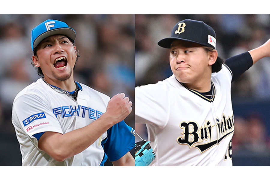 日本ハム・伊藤大海（左）とオリックス・宮城大弥【写真：球団提供】