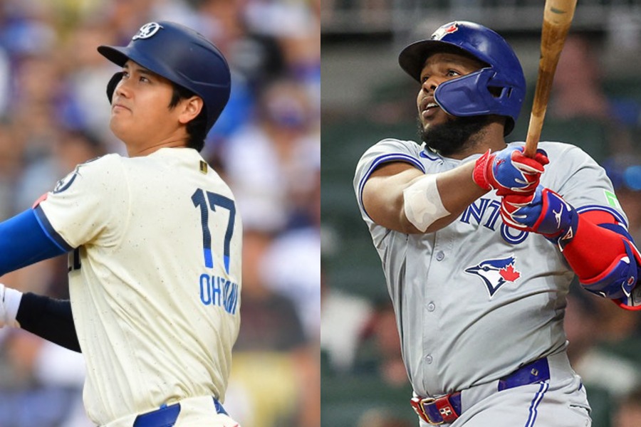 ドジャース・大谷翔平（左）とブルージェイズのブラディミール・ゲレーロJr.【写真：ロイター】
