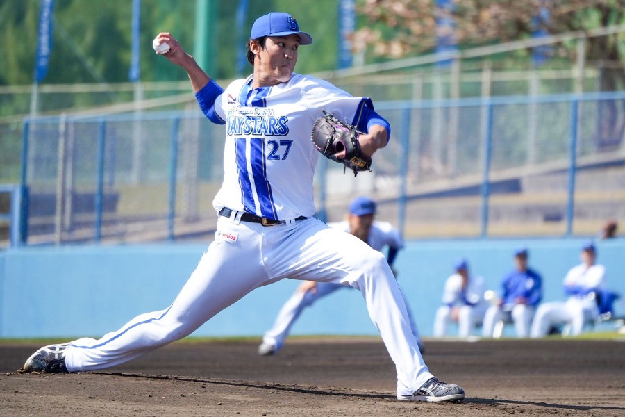 ロッテとの練習試合に先発登板したDeNA・藤浪晋太郎【写真：町田利衣】