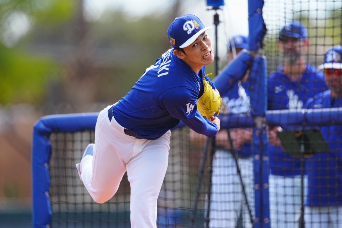 ライブBPに登板したドジャース・佐々木朗希【写真:荒川祐史】