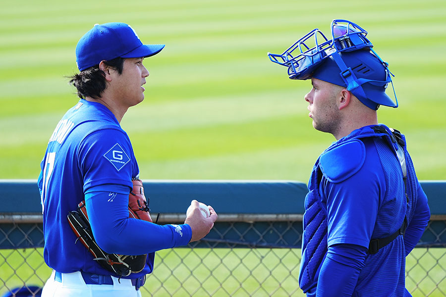 ドジャース・大谷翔平(左)とダルトン・ラッシング【写真:荒川祐史】